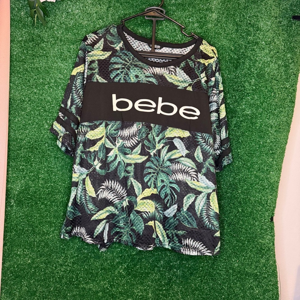 bebe Sport 2 Piece Tropical Mesh Shirt Shorts Set Women's 2X